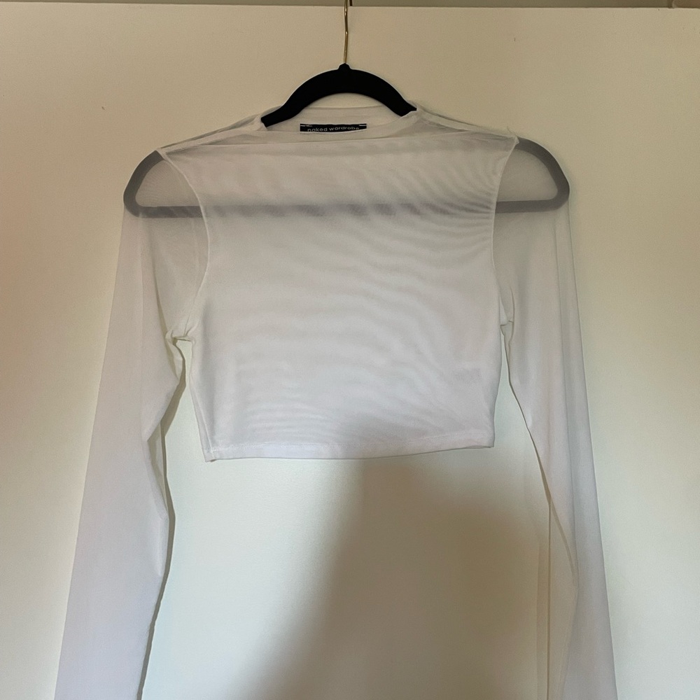 Naked Wardrobe White Long Sleeve Crop Top